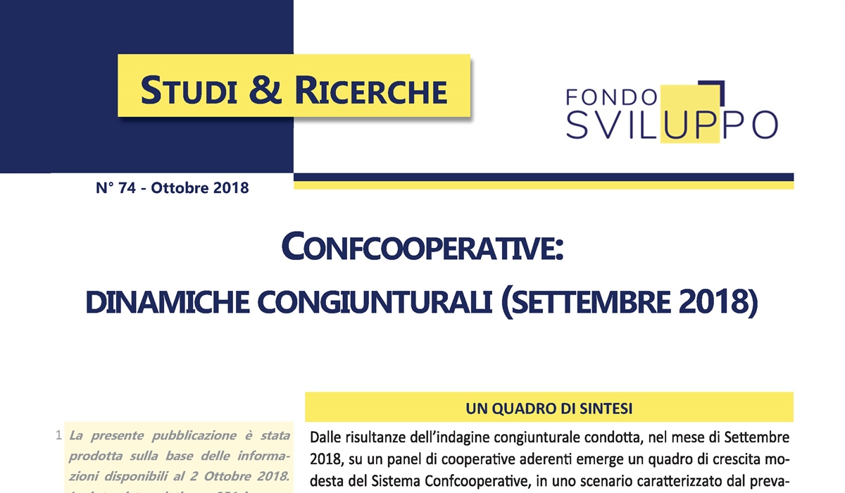 Confcooperative: dinamiche congiunturali (settembre 2018)