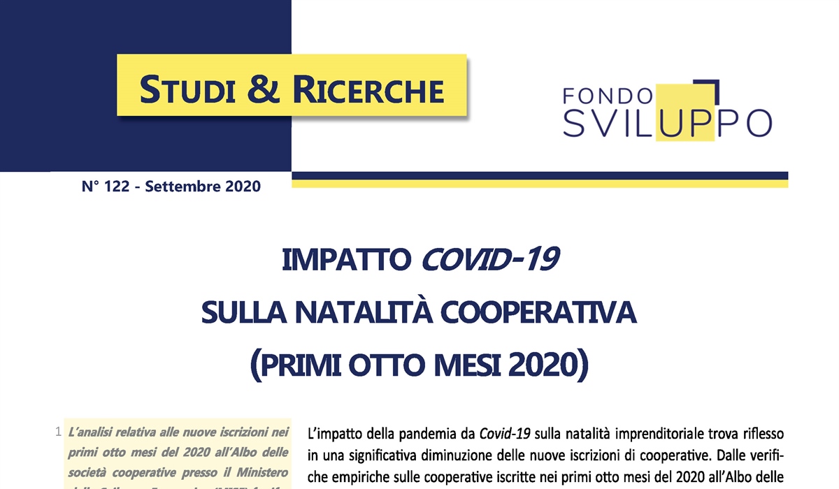 Impatto Covid-19 sulla natalità cooperativa (primi otto mesi 2020)