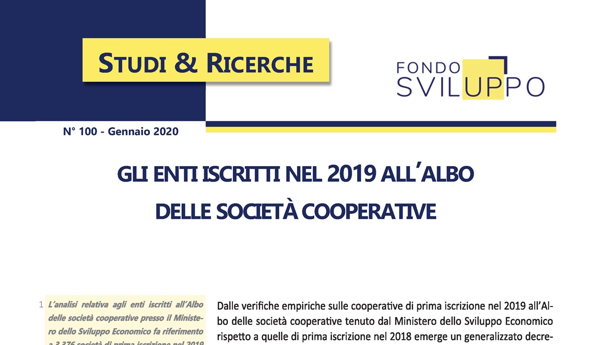 Gli enti iscritti nel 2019 all'Albo delle società cooperative 