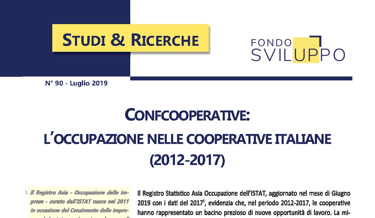 Confcooperative: l'occupazione nelle cooperative italiane (2012-2017) 