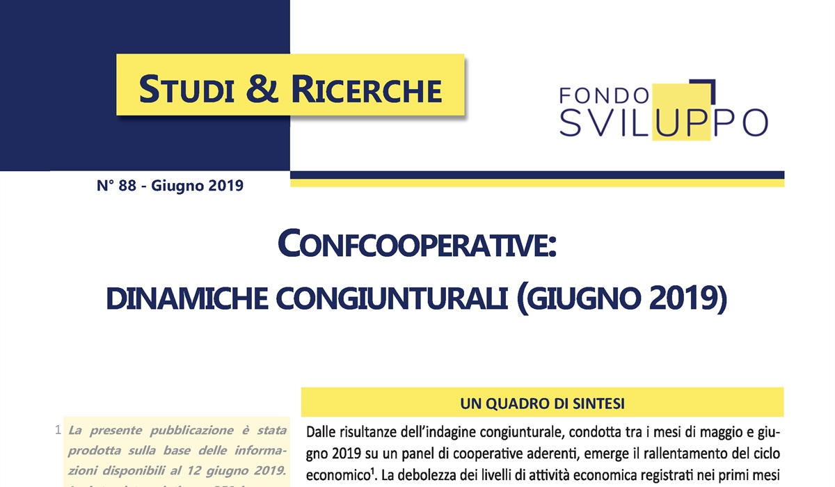 Confcooperative: dinamiche congiunturali (giugno 2019)