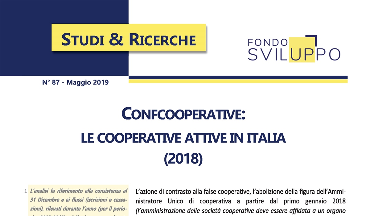 Confcooperative: le cooperative attive in Italia (2018) 