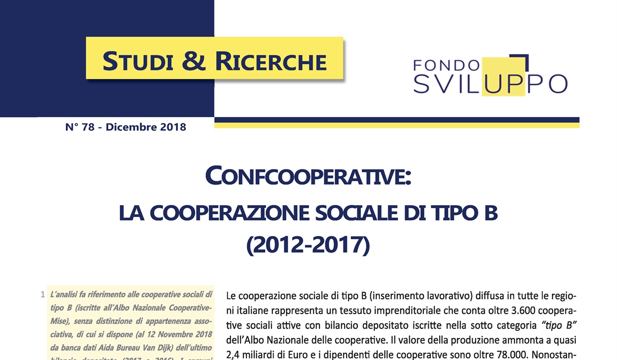 Confcooperative: la cooperazione sociale di tipo B (2012-2017)