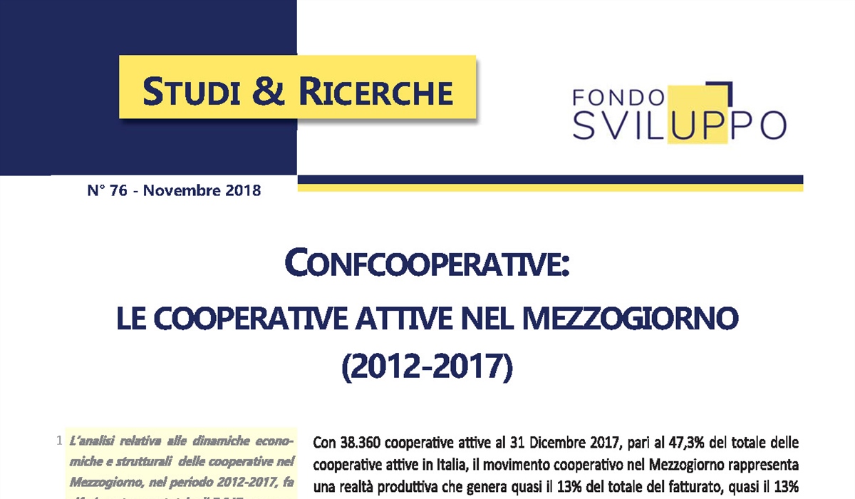 Confcooperative: le cooperative attive nel Mezzogiorno (2012-2017) 