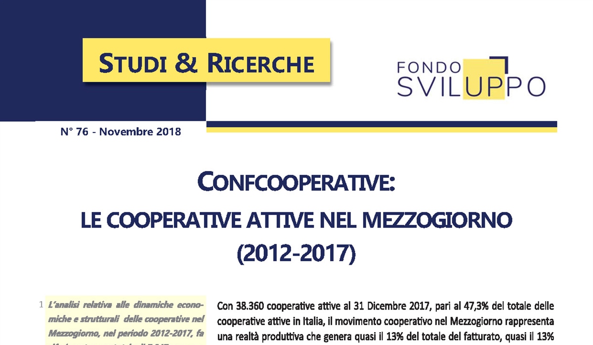 Confcooperative: le cooperative attive nel Mezzogiorno (2012-2017)