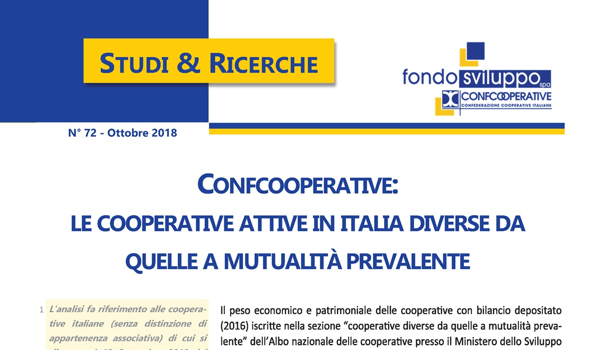 Confcooperative: le cooperative attive in Italia diverse da quelle a mutualità prevalente