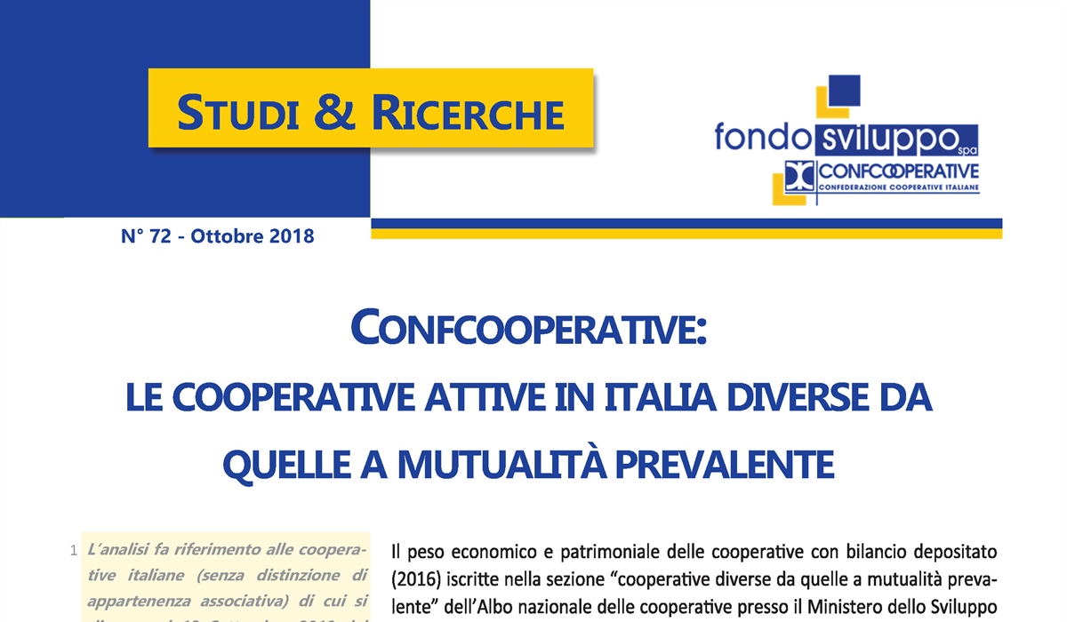 Confcooperative: le cooperative attive in Italia diverse da quelle a mutualità prevalente 