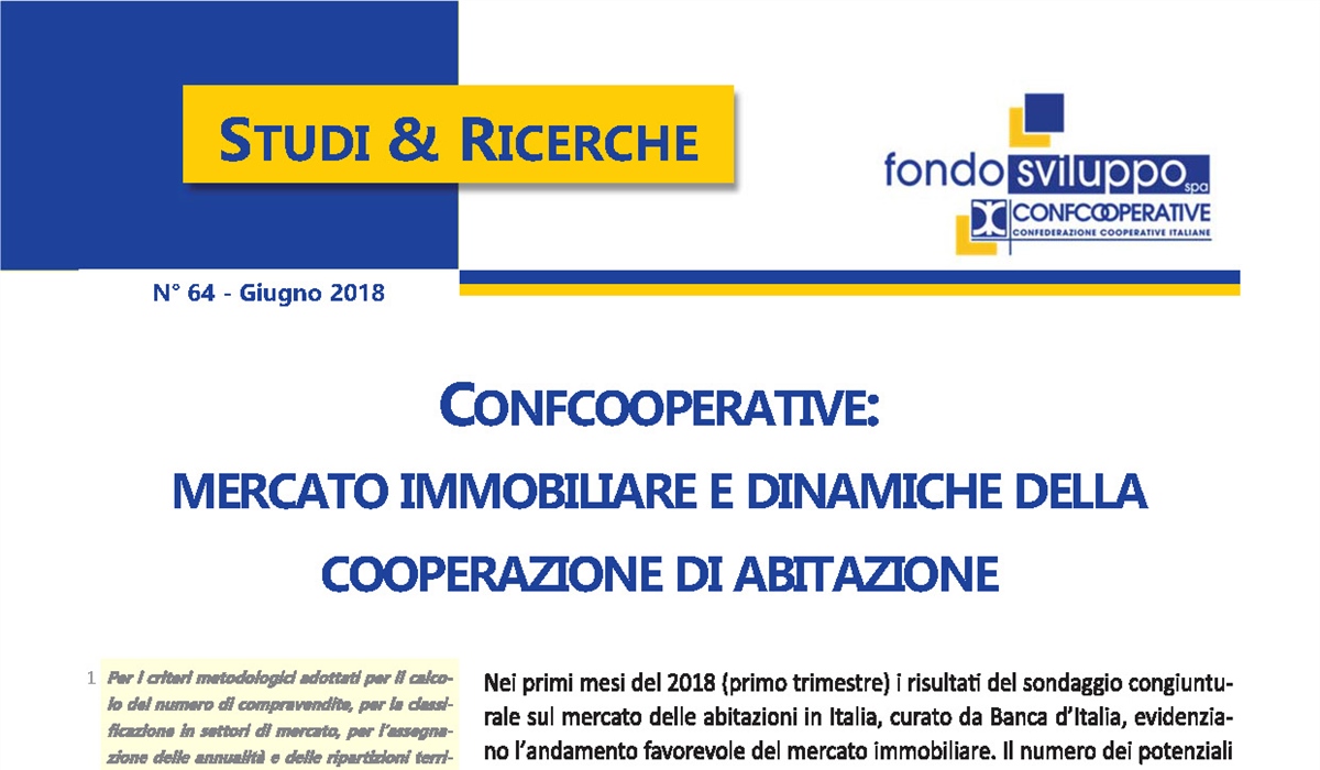 Confcooperative: mercato immobiliare e dinamiche della cooperazione di abitazione 