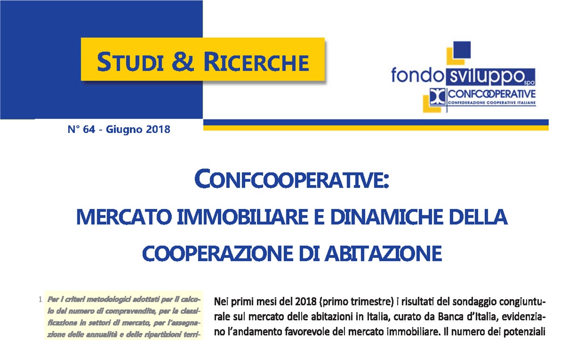 Confcooperative: mercato immobiliare e dinamiche della cooperazione di abitazione