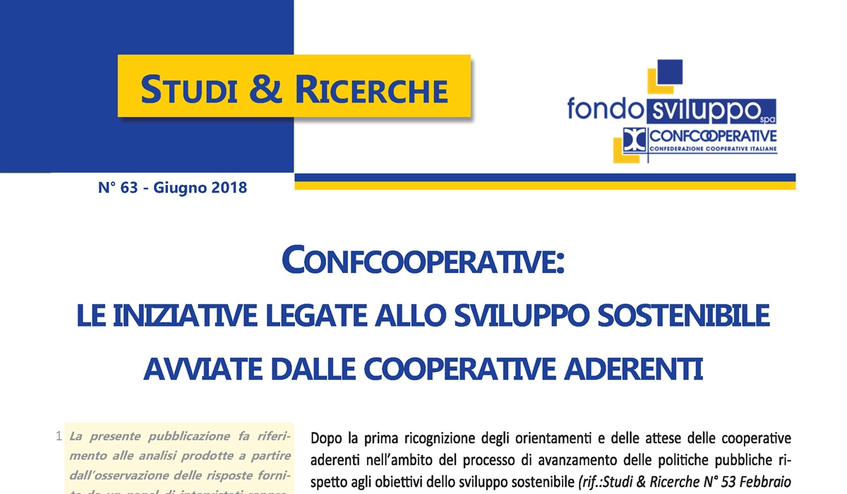 Confcooperative: le iniziative legate allo sviluppo sostenibile avviate dalle cooperative aderenti 