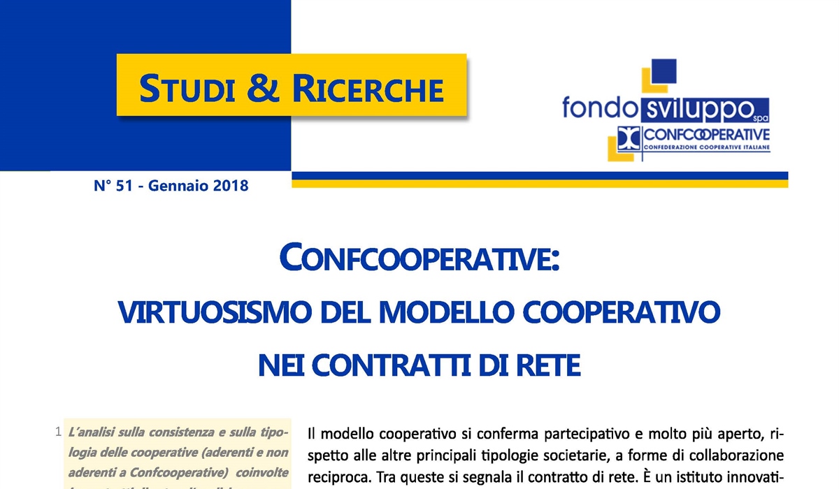 Confcooperative: virtuosismo del modello cooperativo nei contratti di rete 