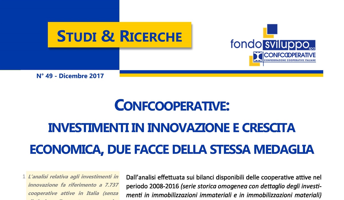 Confcooperative: investimenti in innovazione e crescita economica, due facce della stessa medaglia