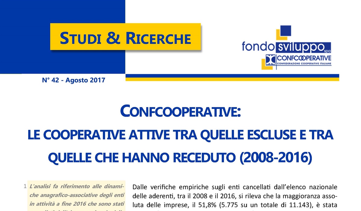 Confcooperative: le cooperative attive tra quelle escluse e tra quelle che hanno receduto (2008-2016) 