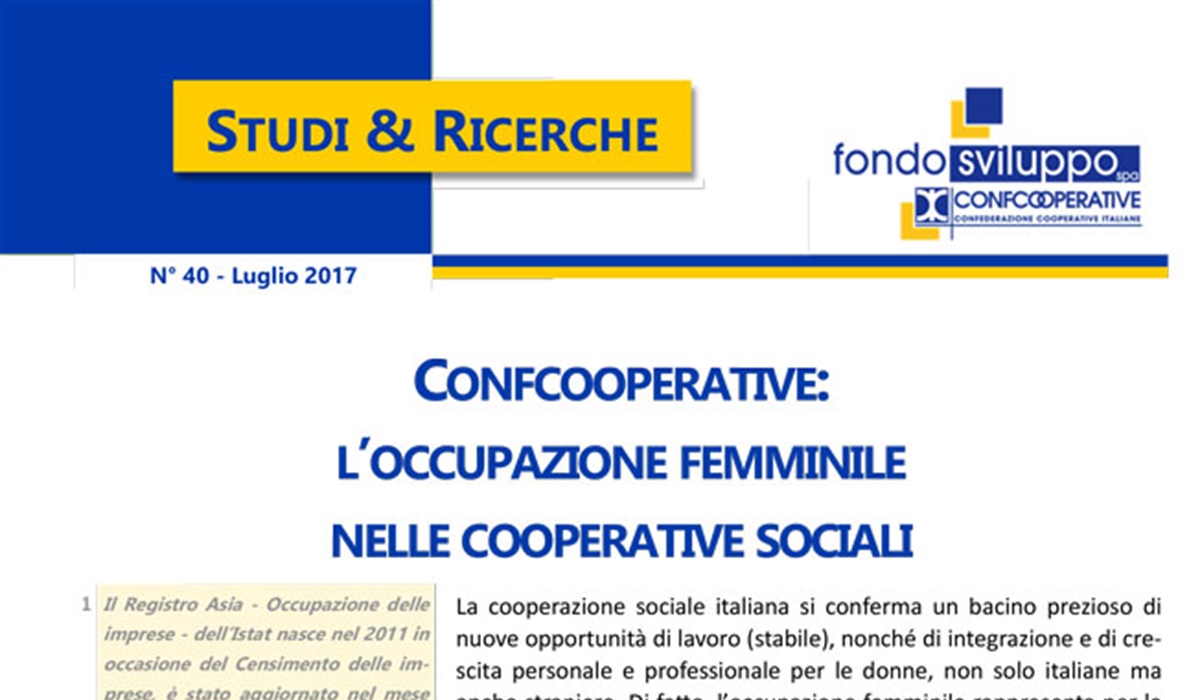 Confcooperative: l'occupazione femminile nelle cooperative sociali 