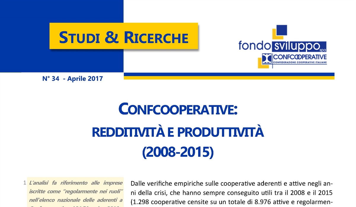 Confcooperative: redditività e produttività (2008-2015) 