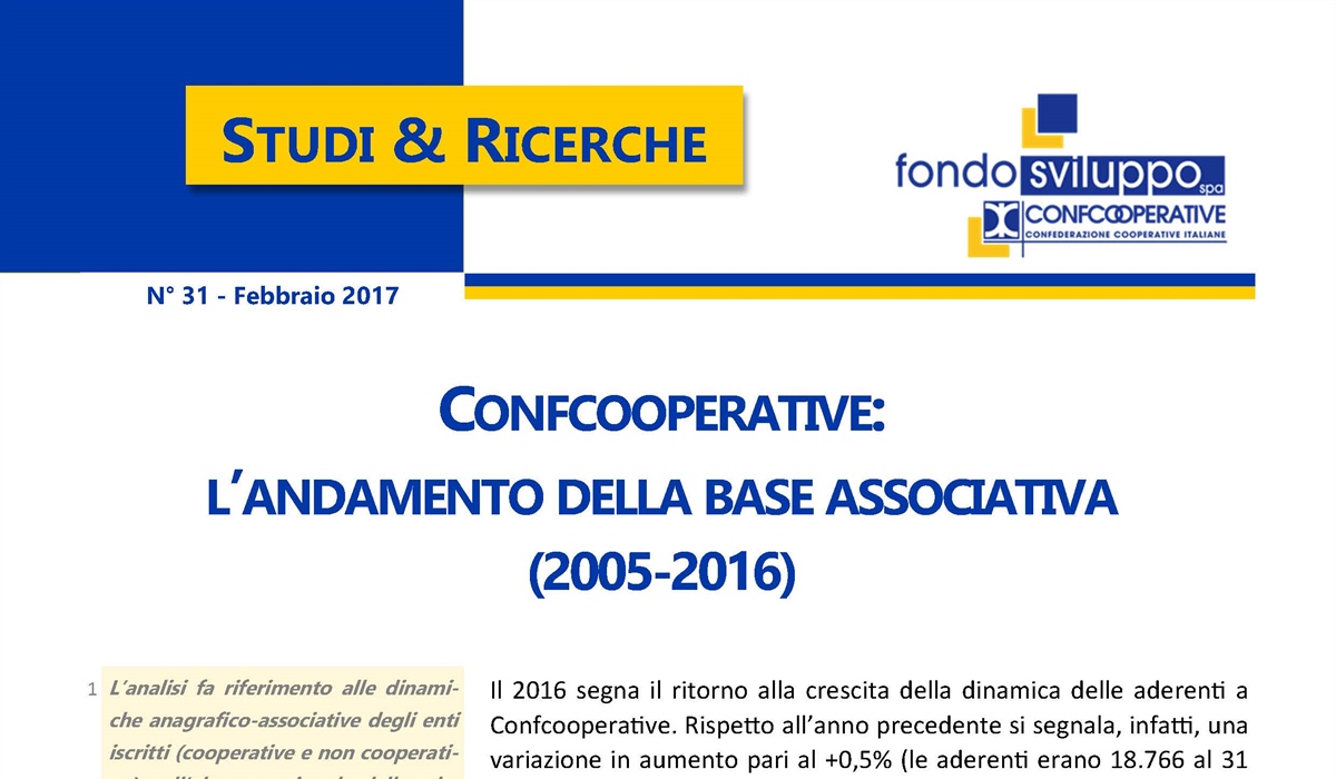 Confcooperative: l'andamento della base associativa (2005-2016) 