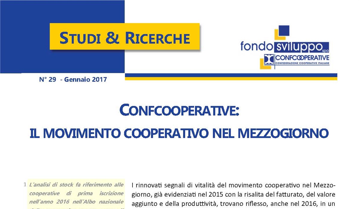 Confcooperative: il movimento cooperativo nel Mezzogiorno