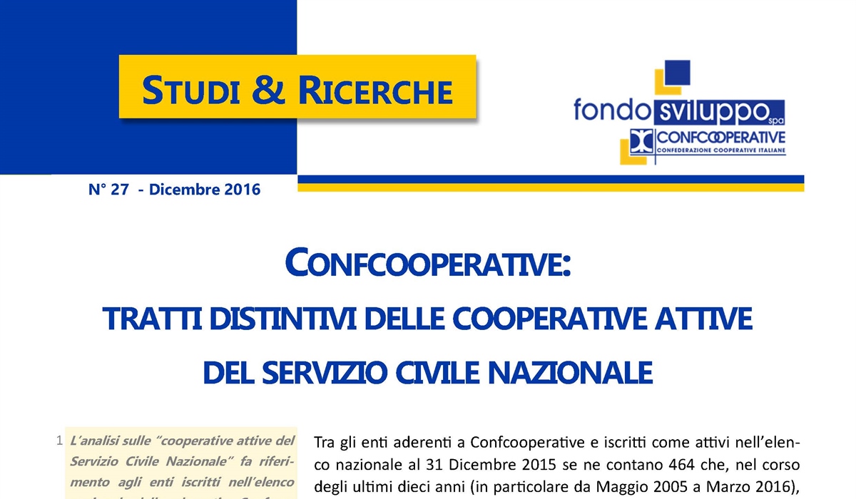 Confcooperative: tratti distintivi delle cooperative attive del Servizio Civile Nazionale