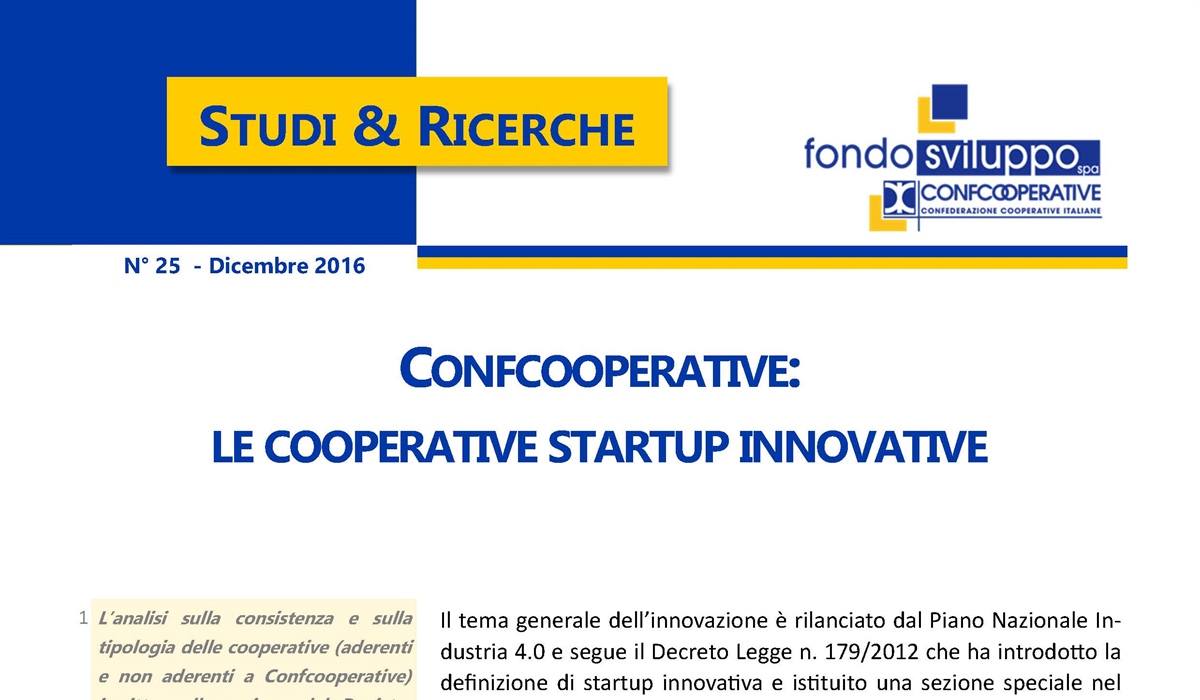 Confcooperative: le cooperative startup innovative