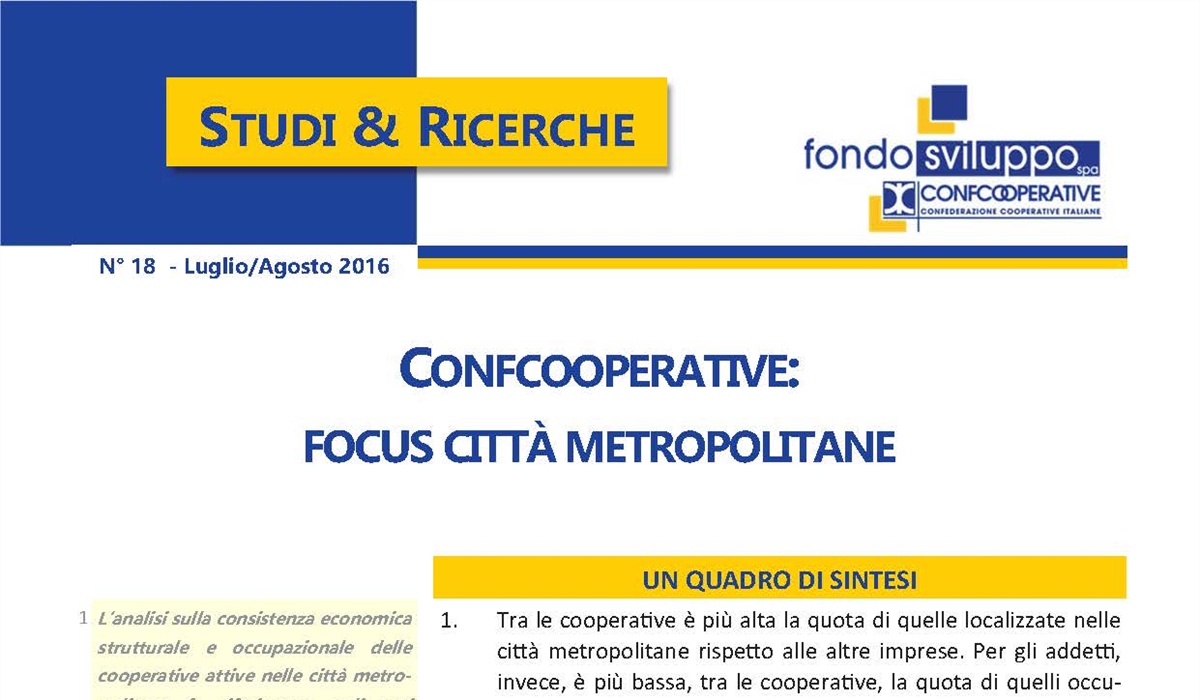 Confcooperative: focus città metropolitane 