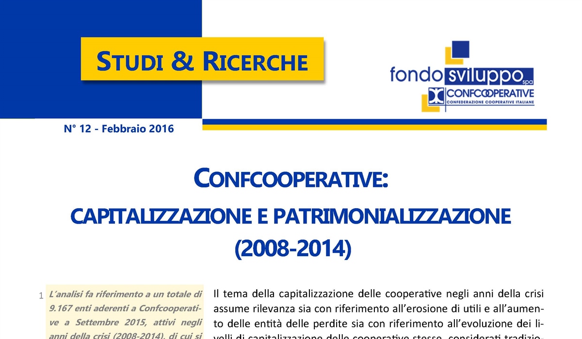 Confcooperative: capitalizzazione e patrimonializzazione (2008-2014) 