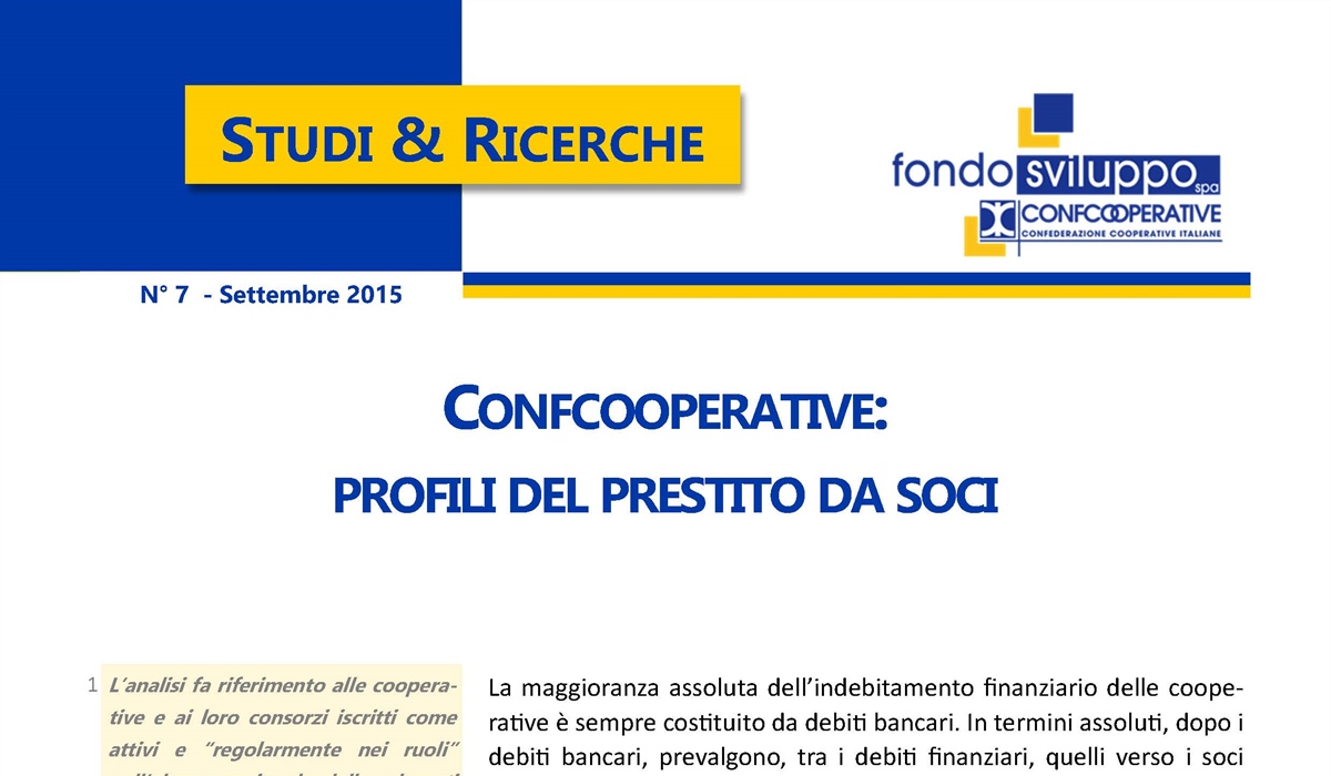 Confcooperative: profili del prestito da soci