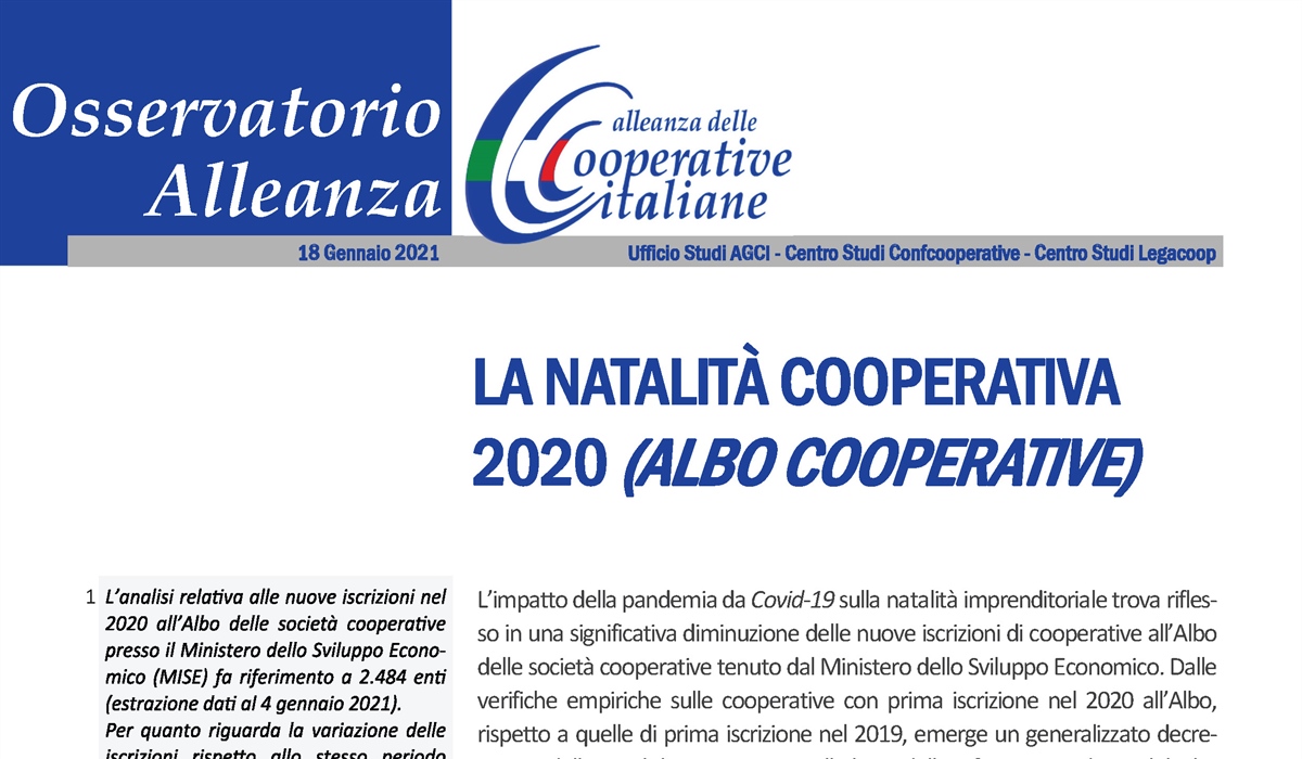 LA NATALITÀ COOPERATIVA 2020 (ALBO COOPERATIVE) 