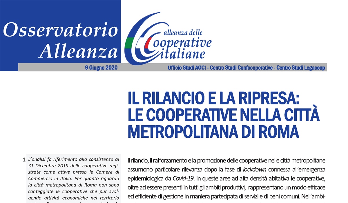 IL RILANCIO E LA RIPRESA: LE COOPERATIVE NELLA CITTA' METROPOLITANA DI ROMA 