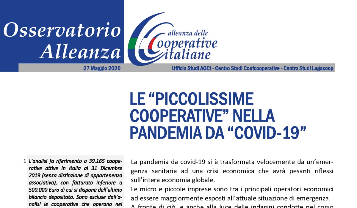 LE PICCOLISSIME COOPERATIVE NELLA PANDEMIA DA COVID-19 