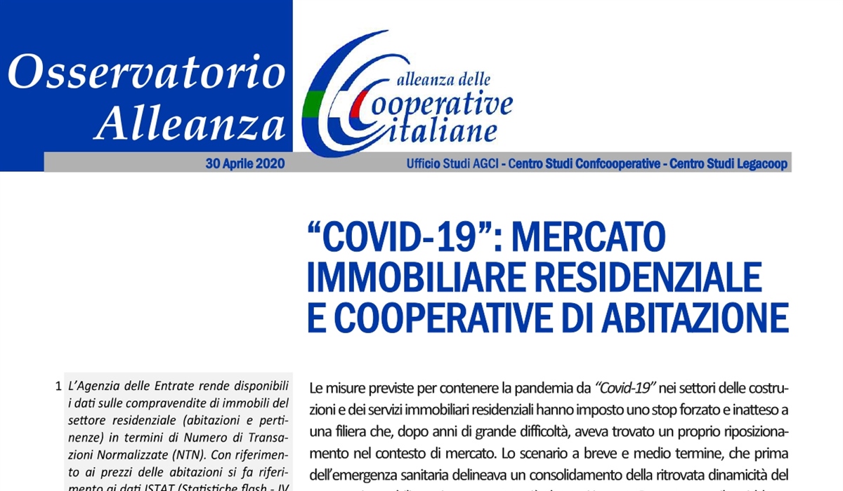 “COVID-19”: MERCATO IMMOBILIARE RESIDENZIALE E COOPERATIVE DI ABITAZIONE