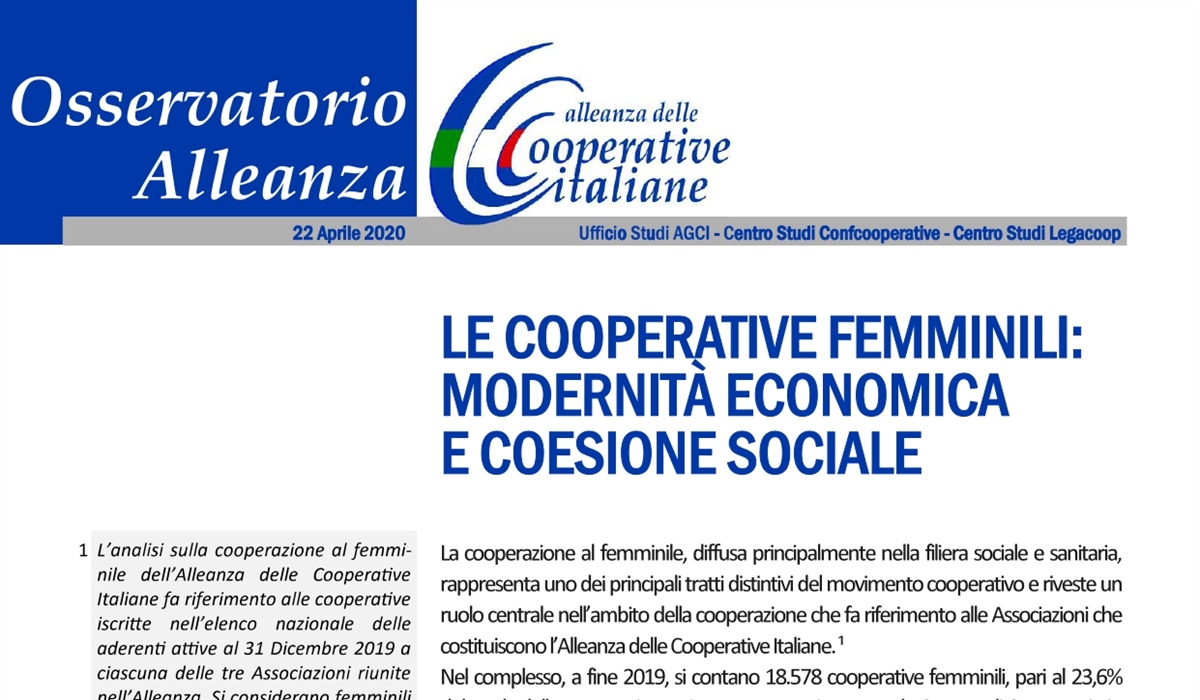 LE COOPERATIVE FEMMINILI: MODERNITÀ ECONOMICA E COESIONE SOCIALE