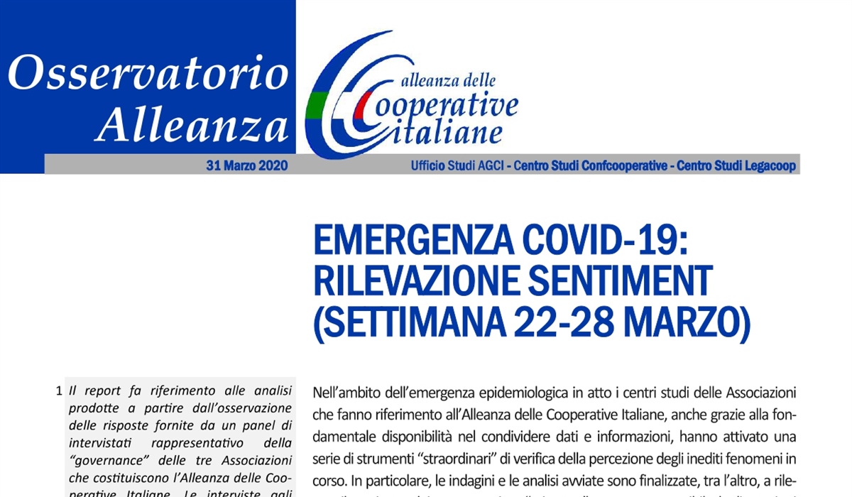 EMERGENZA COVID-19: RILEVAZIONE SENTIMENT (SETTIMANA 22-28 MARZO)