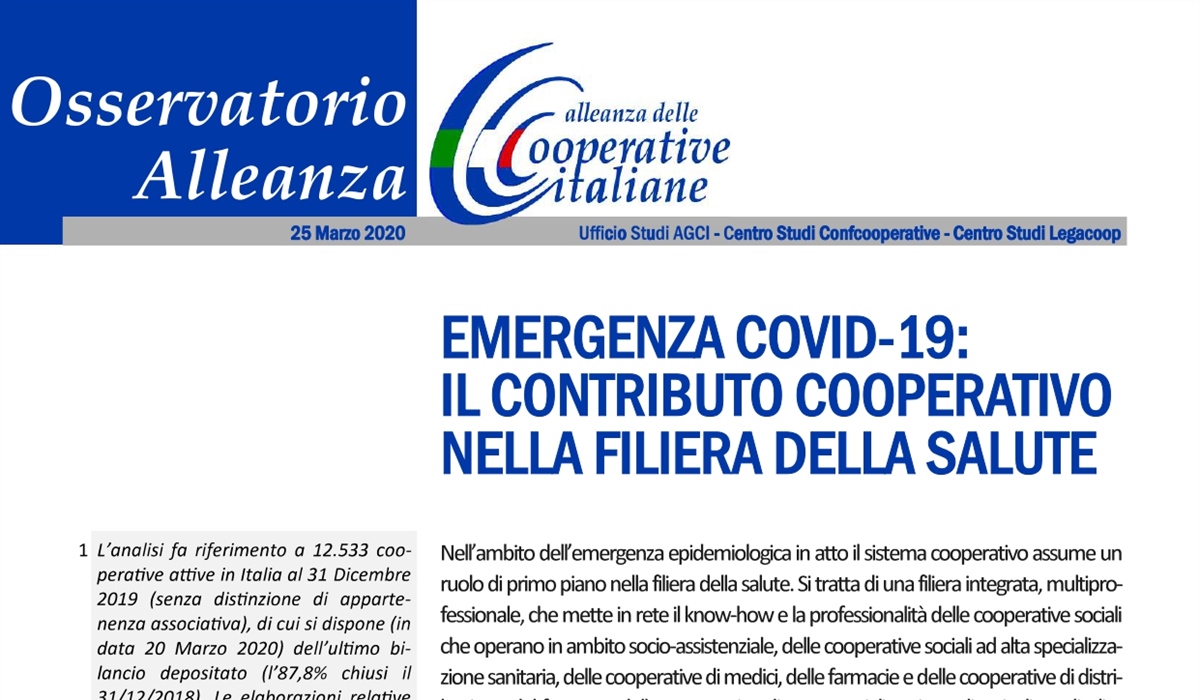 EMERGENZA COVID-19: IL CONTRIBUTO COOPERATIVO NELLA FILIERA DELLA SALUTE 
