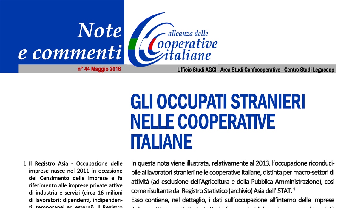 Gli occupati stranieri nelle cooperative italiane 