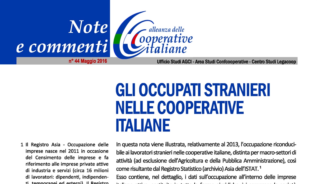 Gli occupati stranieri nelle cooperative italiane