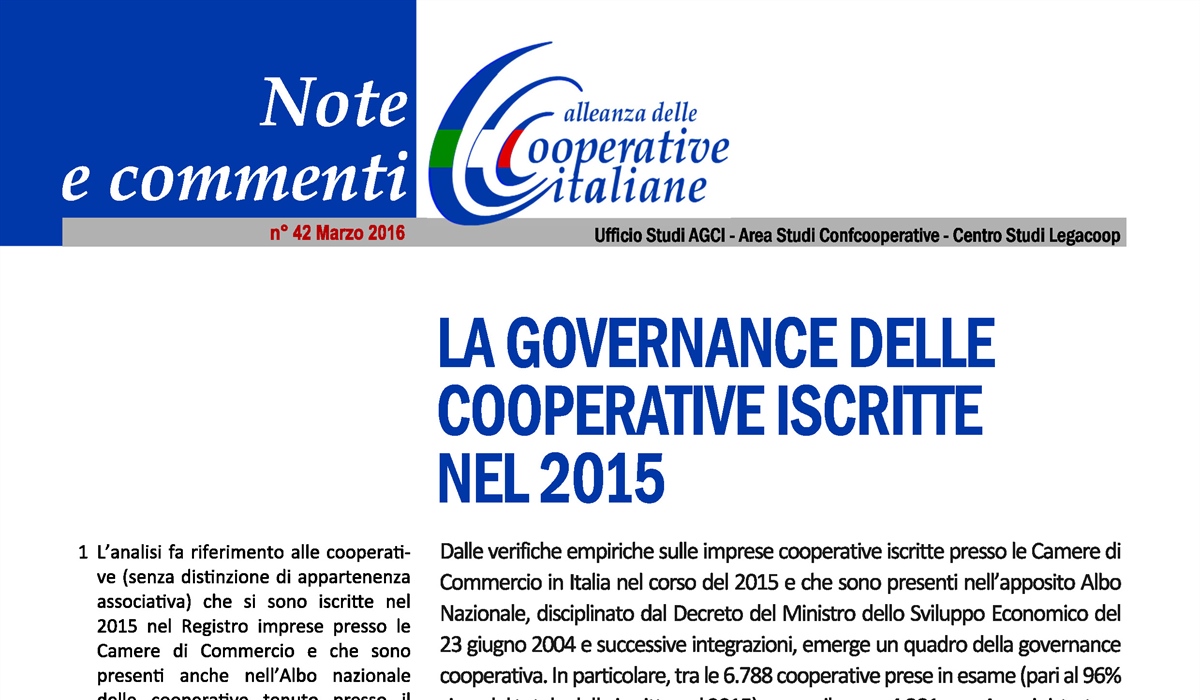 La governance delle cooperative iscritte nel 2015 