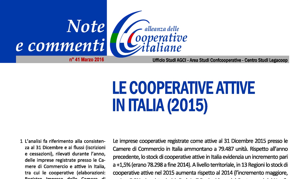 Le cooperative attive in Italia (2015) 