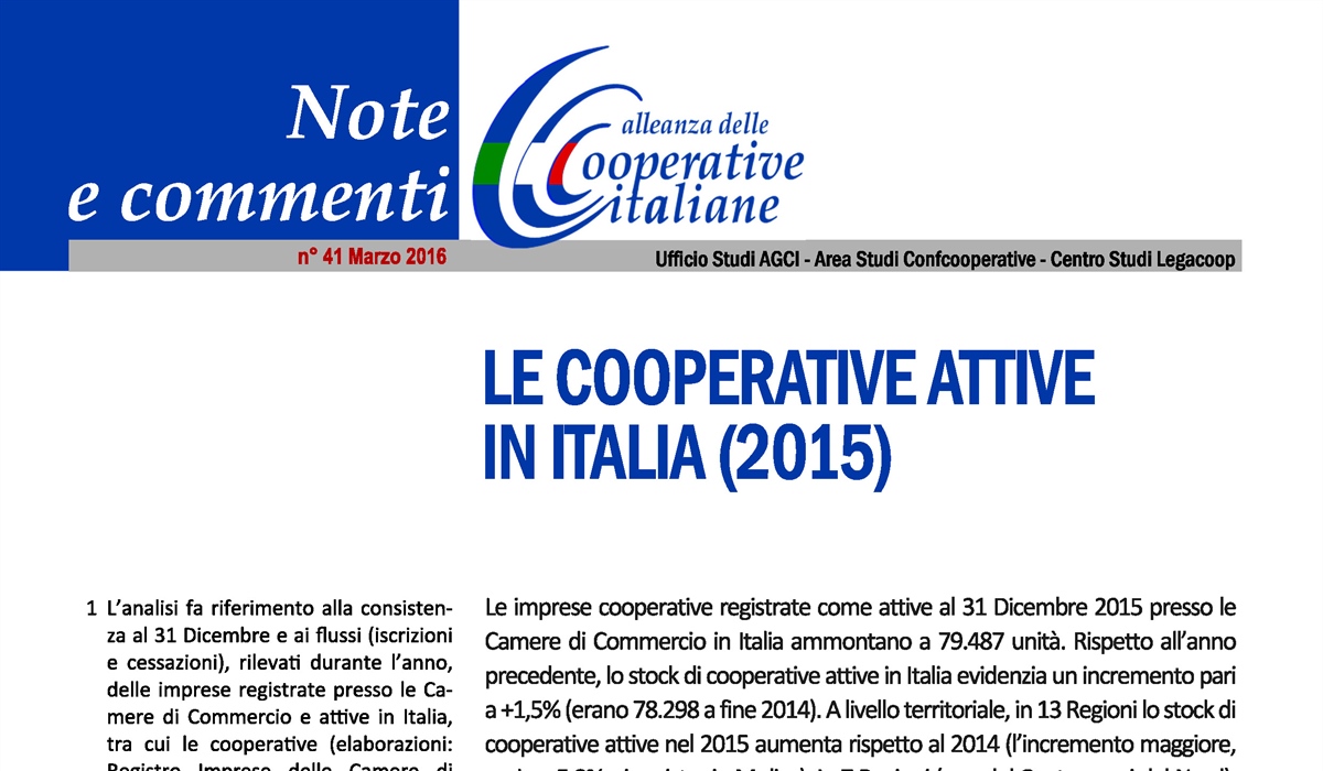 Le cooperative attive in Italia (2015)