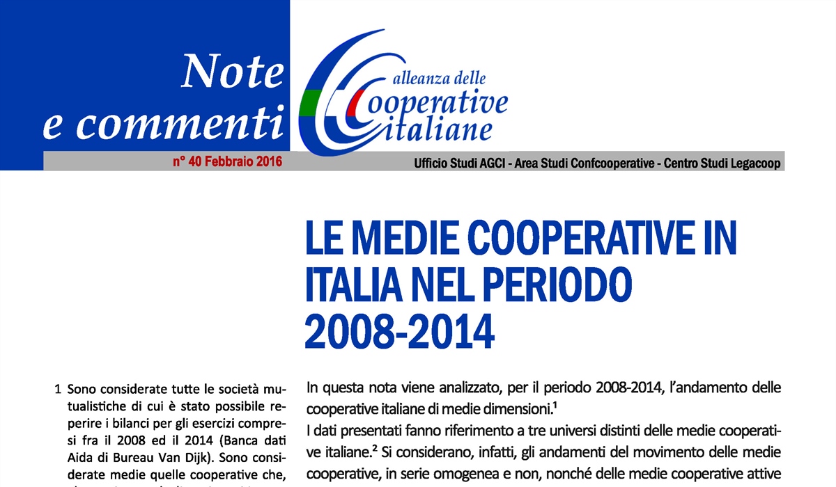 Le medie cooperative in Italia nel periodo 2008-2014 