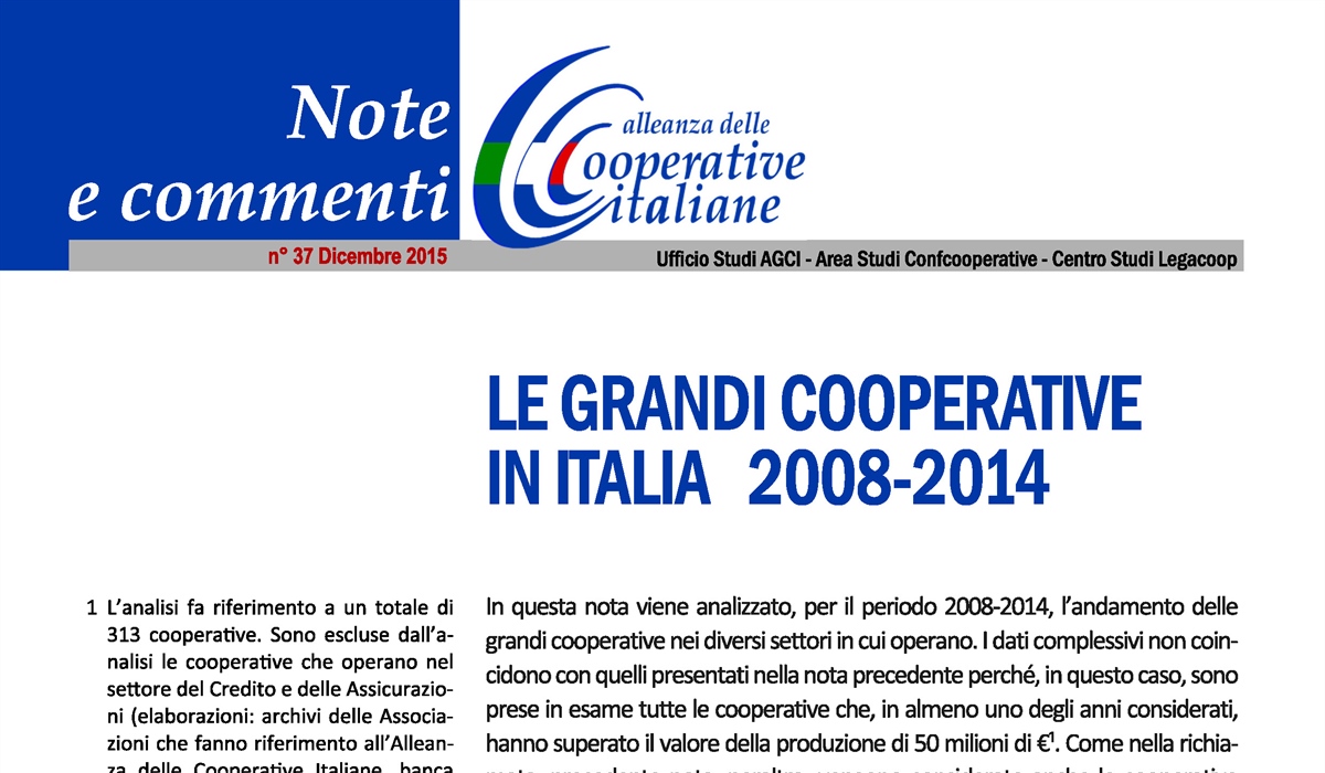 Le grandi cooperative in Italia 2008-2014