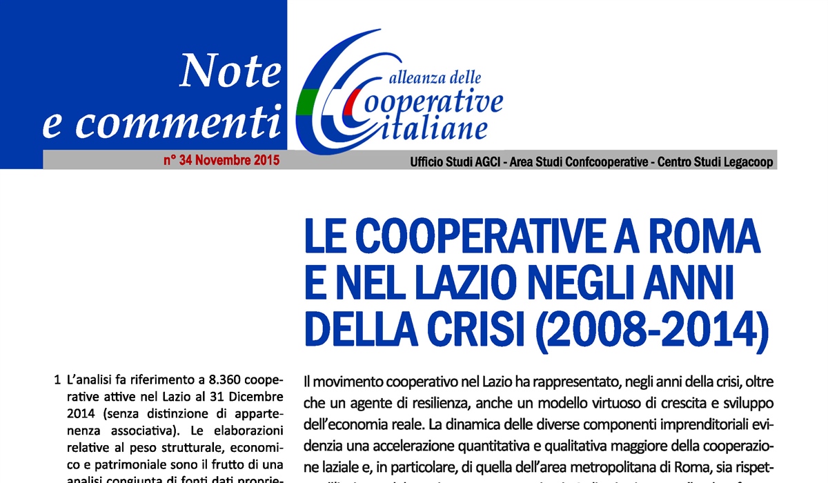 Le cooperative a Roma e nel Lazio negli anni della crisi (2008-2014) 