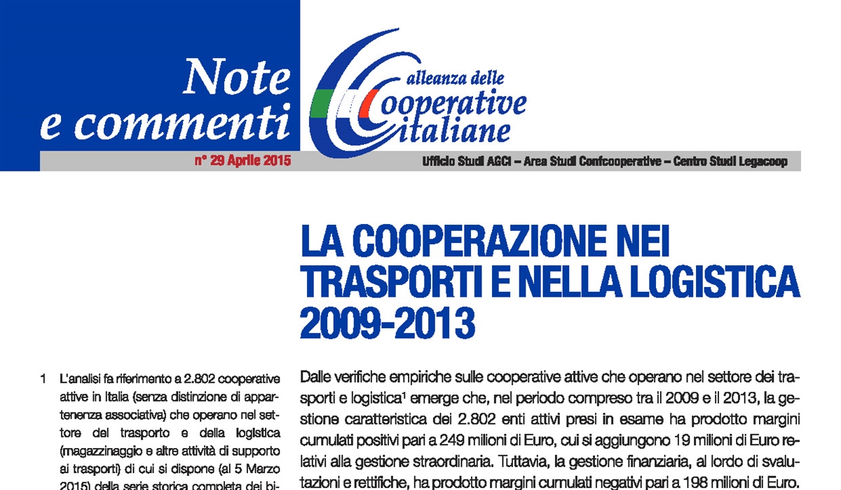 La cooperazione nei trasporti e nella logistica 2009-2013