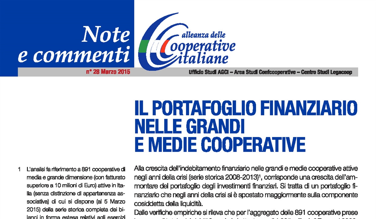 Il portafoglio finanziario nelle grandi e medie cooperative