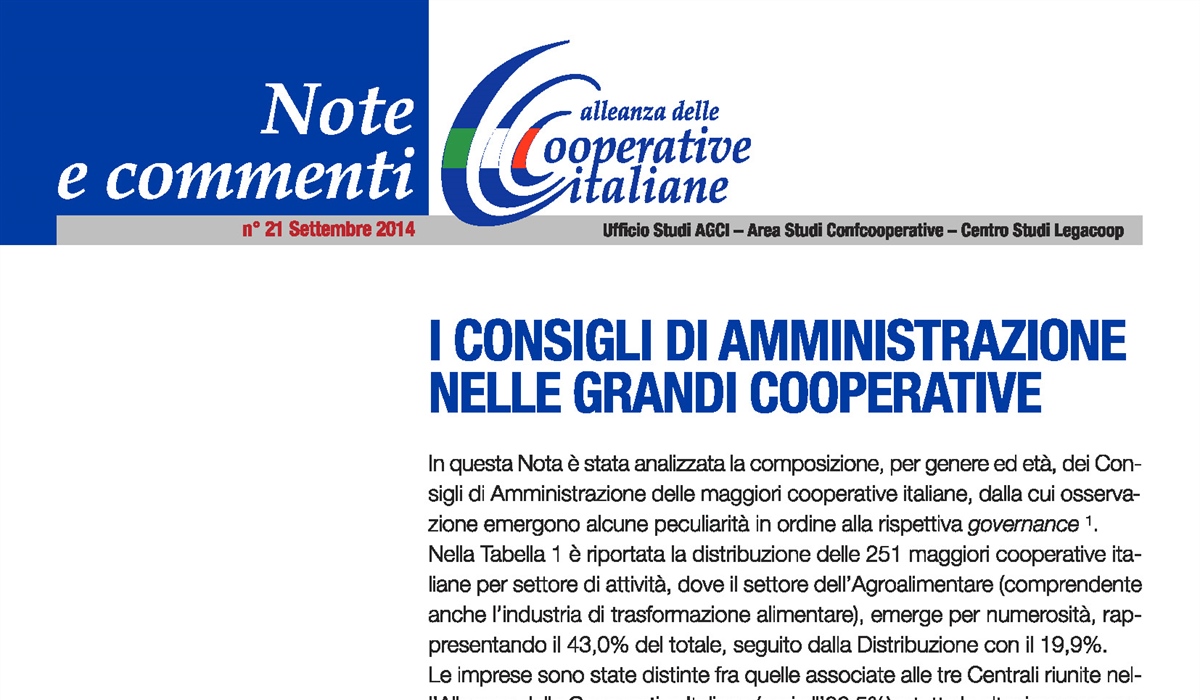 I Consigli di Amministrazione nelle grandi cooperative 