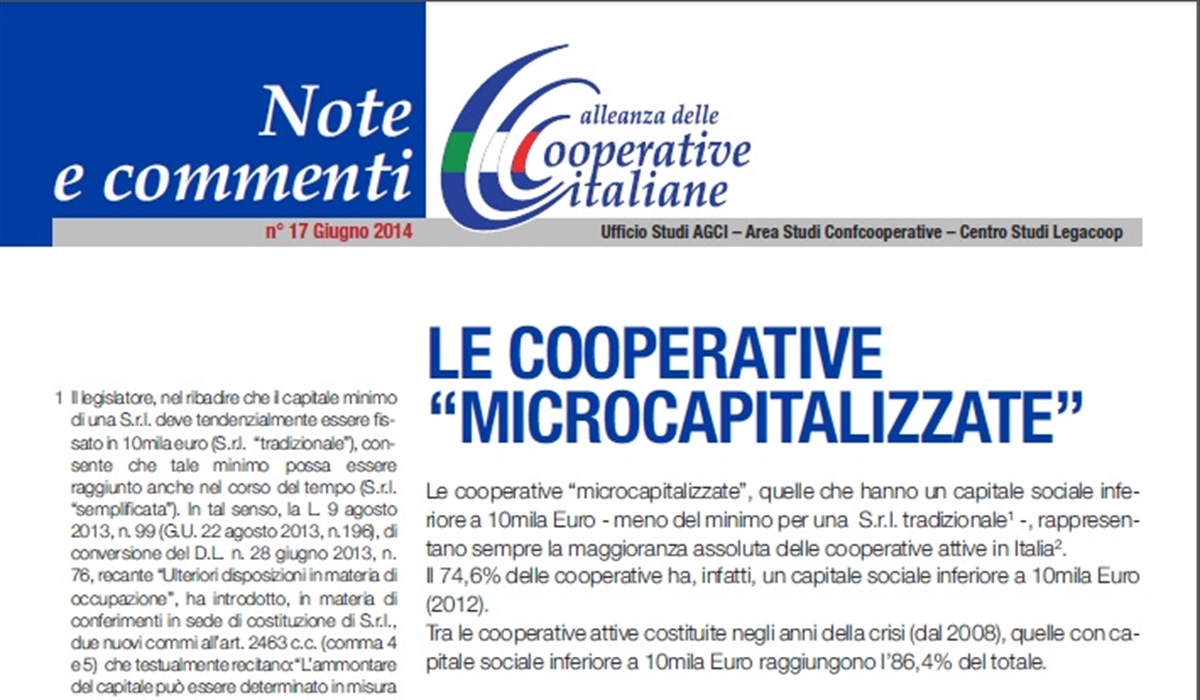 Le cooperative "microcapitalizzate"