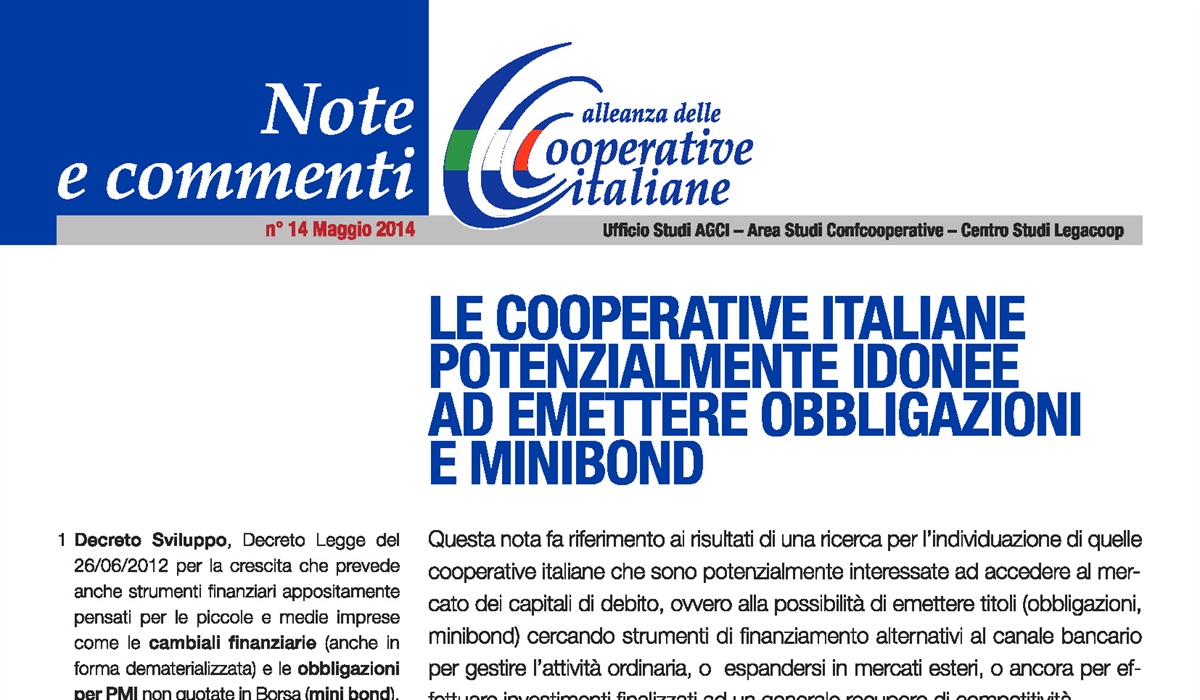 Le cooperative italiane potenzialmente idonee a emettere minibond 