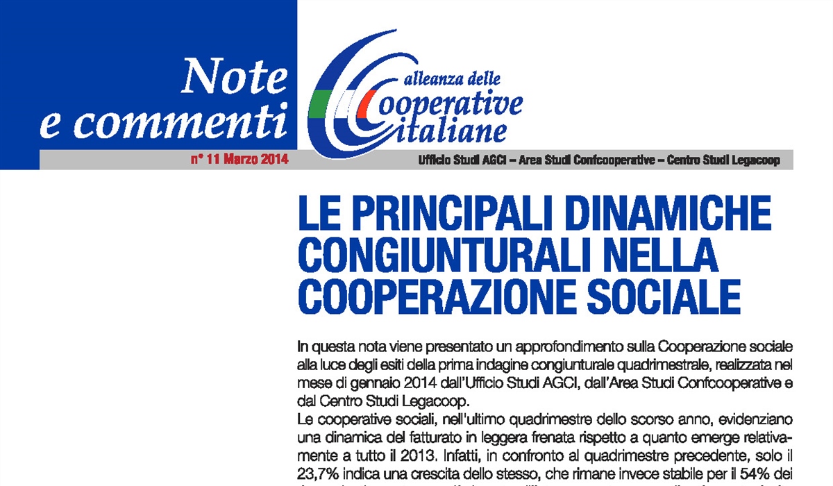 Le principali dinamiche congiunturali nella cooperazione sociale 