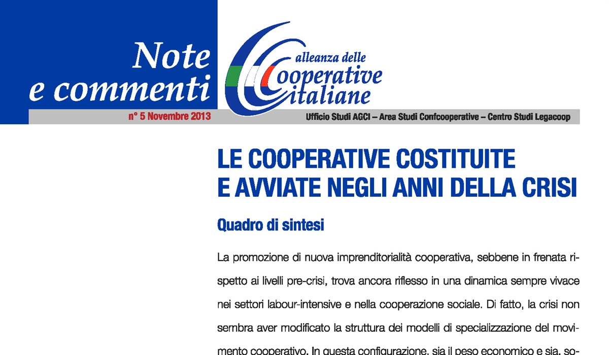 Le nuove cooperative costituite e avviate negli anni della crisi