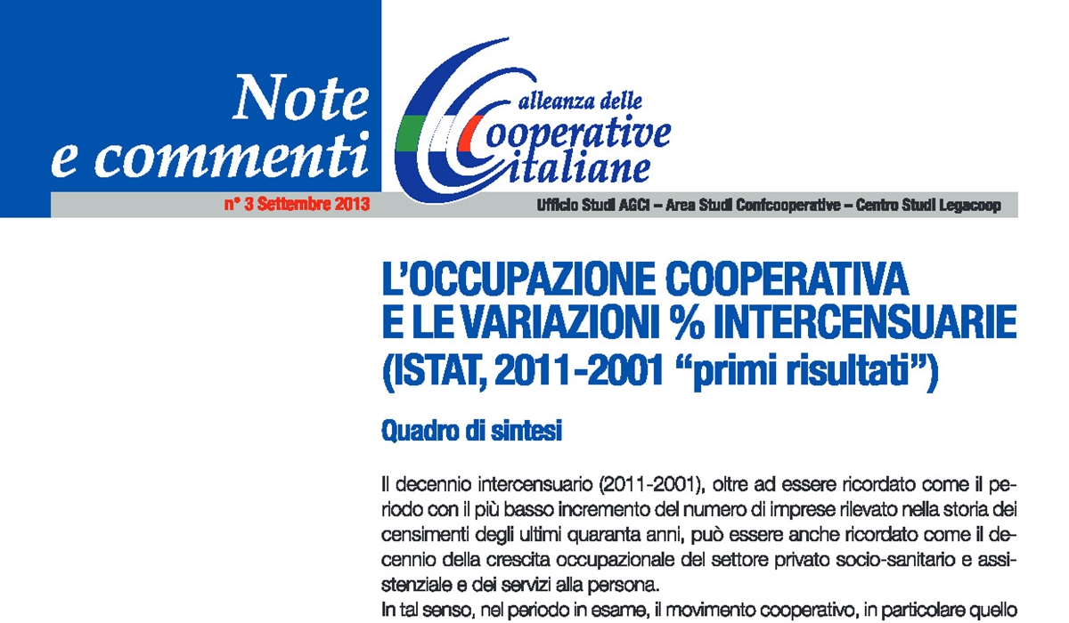 L’occupazione cooperativa 2001-2011 
