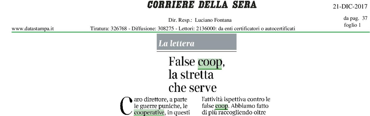 False coop, il Parlamento non ne sia complice